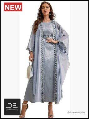 Embroidery Abaya Dress Chiffon Kaftan Eid Ramadan Women's Formal Maxi Dress